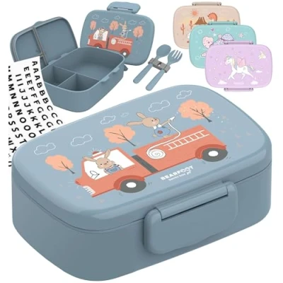 Bild av BEARFOOT Lunchlåda för barn med fack, BPA fri, lunchlåda, bentolåda, matlåda flickor och pojkar, snackslåda, 100 % läckagesäker, vesperlåda dagis, skola (hund kattlila)