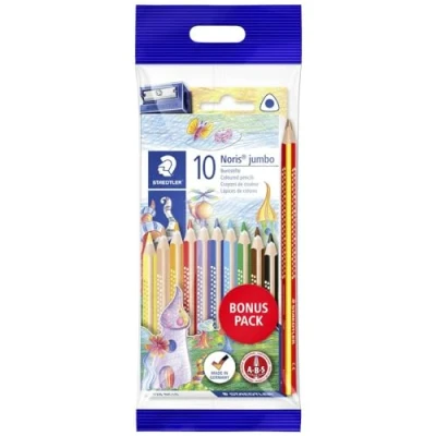Bild av Staedtler 61 SET8 Noris Club jumbo Farbstifte Bonuspack 10 Stück mit Regenbogenstift und Spitzer Gratis, Mehrfarbig