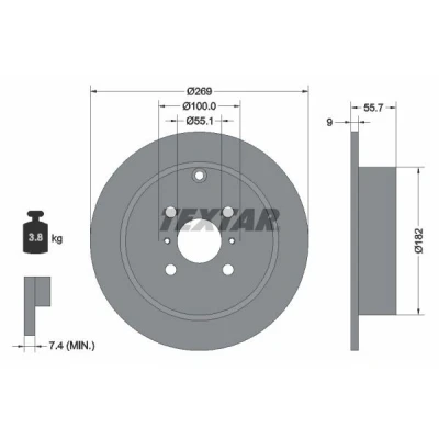 Bild av TEXTAR PRO 92126203 Disque de frein 269 9,3 04/07 100 plein revêtu sans boulon fix roue, moyeu roue TOYOTA: Corolla IX 3/5 portes