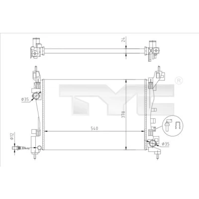 Bild av TYC 725 0044 R Radiateur du moteur 540 378 23 ailettes jointes mécaniquement OPEL: Corsa D 3/5 portes, E portes