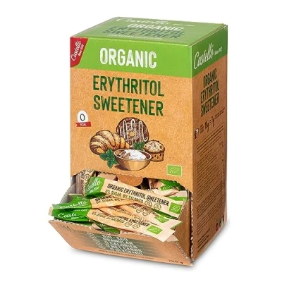 Bild av Sötningsmedel Erytritol Bio Ekologisk 144 påsar på 5g 100% Naturligt Sockerersättning 0 Kalorier Glykemiskt Index Keto och Paleo Kolhydrater Ej GMO Castello since 1907 720 g