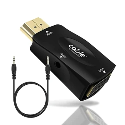 Bild av CABLE HDMI till VGA adapter, guldpläterad adapter (hane kvinna) för dator, bildskärm, projektor, HDTV, Chromebook, Raspberry Pi, Roku, Xbox och mer svart