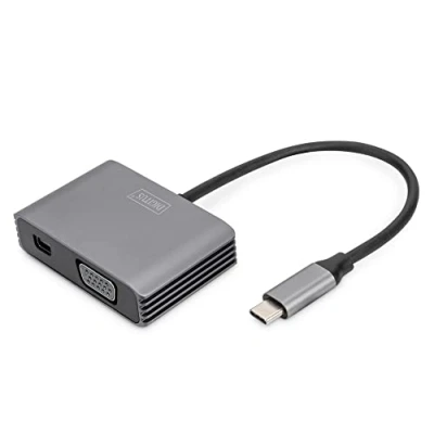Bild av DIGITUS USB C grafikadapter till Mini DisplayPort &amp; VGA UltraHD 4k/30Hz 1.4 Kabellängd 20cm Plug Play Grå