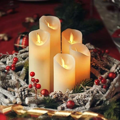 Bild av CCLIFE Candele LED senza fiamma, set da 3/5 con catena di luci a LED, funzione timer, paraffina, vera cera, funzionamento batteria