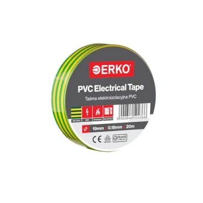 Bild av ERKO PVC isoleringstejp gulgrön 19 mm x 20 m elektriska kablar reparation, mycket flexibel med stark självhäftande kraft, kemibeständig, polyvinylklorid