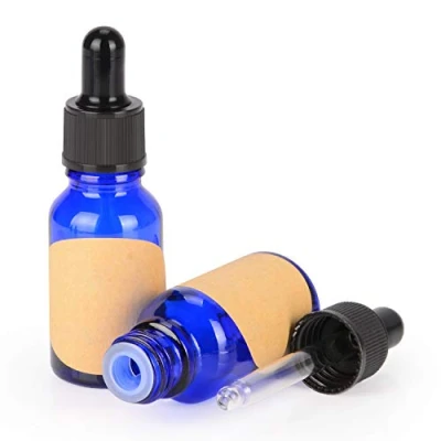 Bild av stonylab Glas Droppflaska 2 Pack, Tom Glasflaska med Konglasdroppare, Inre Propp och Etikett för Eteriska Oljor, Aromaterapidofter (15 ml, Blå)