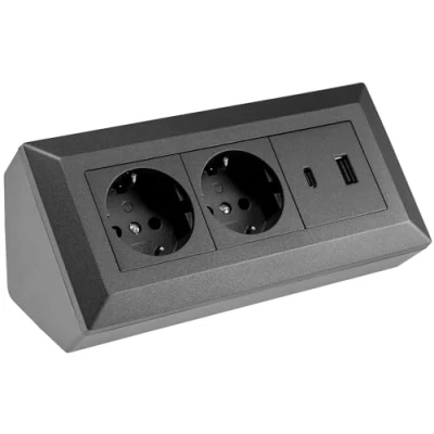 Bild av Steckdosenblock Ecksteckdose 2 Fach Schutzkontaktsteckdose USB A C PD Anthrazit