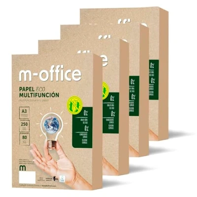 Bild av Återvunnet din A3 papper, 80 g foliopaket, kopierings och skrivarpapper, 4 pack med 250 ark A3, 100% återvunnet m office (1 000 ark)