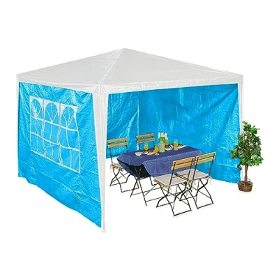 Bild av Relaxdays Sidodelar för lusthus, set om 3, 2 x 3 m, vattentät, sidoväggar med kardborreband, PE, fönster, blå, 1 styck