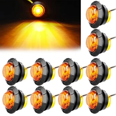 Bild av 10 stycken 3/4&quot; runda LED sidoljus för bil 1,9cm sidomarkeringsljus 12V 24V indikatorljus markeringsljus positionsljus lastbilar släpvagnar husbilar husvagnar (gul)
