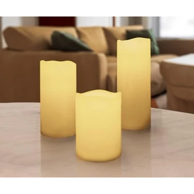 Bild av LED blockljus, set om 3, varmt vitt med timer 20 cm, 15 10 cm konstgjort ljus lågeffekt trädgårdsdekoration, belysning, ljus, flamlöst för utomhus och inomhusbatteri