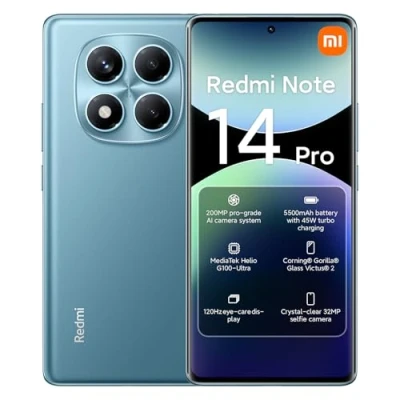 Bild av Xiaomi Redmi Note 14 Pro Smartphone 8 + 256 GB 5 500 mAh batteri 6,67 tum AMOLED display MediaTek Helio G100 Ultra 120 Hz ögonvårds skärm, 200 MP bildsystem, svart