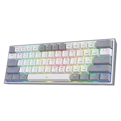 Bild av Redragon K617 60 % trådbundet RGB speltangentbord, 61 tangenter kompakt mekaniskt tangentbord med vitt och grått blandade färgade tangenter, linjär röd brytare, Pro drivrutinsstöd