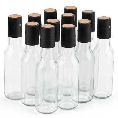 Bild av Winter Shore 150ml Små Glasflaskor med Lock och Krymphättor (12 pack) Återanvändbara Miniflaskor för Alkohol Glasvinflaskor Tomma Såsflaskor Kök Juice