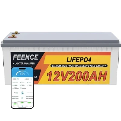 Bild av Feence 12 V 200 ah Plus LiFePO4 litiumbatteri, med A BMS, 15 000 cykler djupcykelbatteri, ersättning AGM gelbatteri för husbil, husvagn, båt, solpanel, bilbatteri