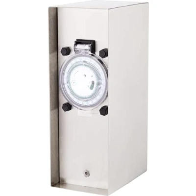 Bild av BOLD 19066 Orio rostfritt stål utomhusuttag trädgård (uttagsspelare) med 2 faldig kontaktfördelare timer (IP44 utomhus energispelare, upp till 3680 Watt, 23 x 12 8,5 cm, enkel montering)