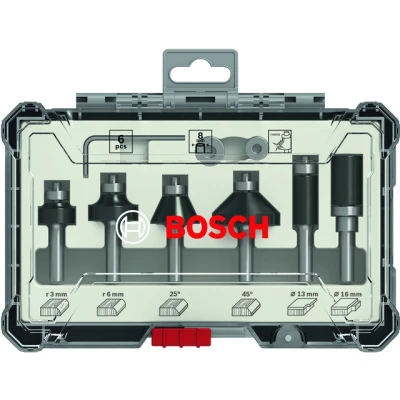 Bild av Bosch Frässtålsats, 6 delar, putsning och kantprofilering, 8 mm skaft piece Trim and Edging Router Bit Set.