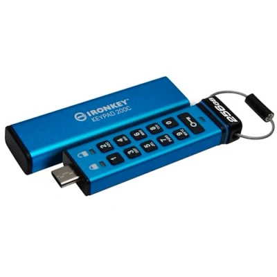 Bild av Kingston IronKey Keypad 200C Typ C hårdvarukrypterad USB minne FIPS 140 3 nivå (väntande) med XTS AES 256 bitars hårdvarukryptering IKKP200C/256GB