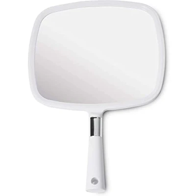 Bild av MIRRORVANA stor handspegel med bekvämt handtag handhållen spegel för frisörer, professionella skönhetssalonger, självfrisyrer och ansiktsmakeup applikation (vit)