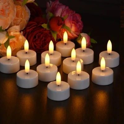 Bild av EXTSUD 12 stycken LED värmeljus med timer, uppladdningsbara stearinljus, LED, teljus, flamlösa ljus, flimmer, nattlampa, elektriska ungdomshorn, lykta, bord, vardagsrum,