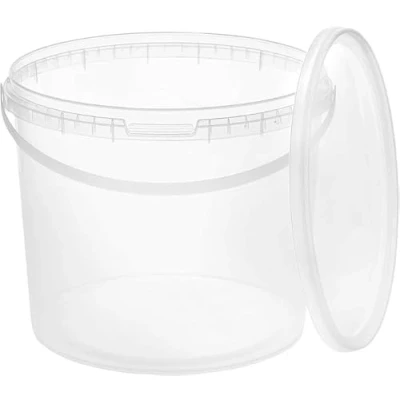 Bild av BenBow Hink med lock 5l transparent 10x 5 liter livsmedelssäker, stabil, lufttät, läckagesäker, luktfri förvaringsbehållare i plast handtag tom