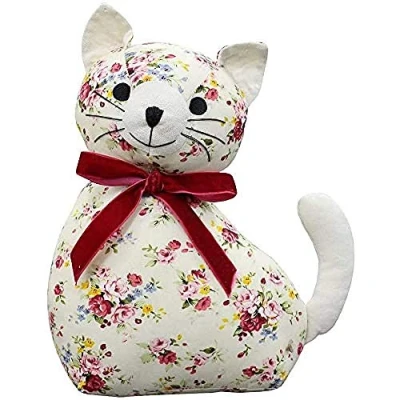 Bild av Riva Paoletti blommig katt nyhet dörrstopp vitt blommönster tungvikt sand och polyesterfyllning 100% bomull 18 x 10 24 cm (7 tum 4 9 tum) designad i Storbritannien