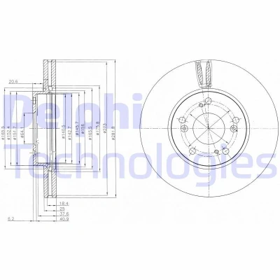 Bild av DELPHI BG4119 Disque de frein 282 25 5 ventilé huilé non traité sans roulement roue, bague ABS HONDA: FR V