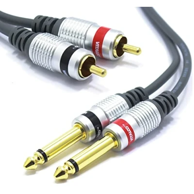 Bild av 2x 6.3 Mono till RCA Hene 1m ljud Kabel Vitalco 6.3mm TS Teleplugg 2RCA Kontakt Ljudkabel