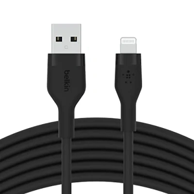 Bild av Belkin BoostCharge Flex silikon USB typ A till Lightning kabel (3M/10FT), MFi certifierad laddningskabel för iPhone 13, 12, 11, Pro, Max, Mini, SE, iPad och mer svart