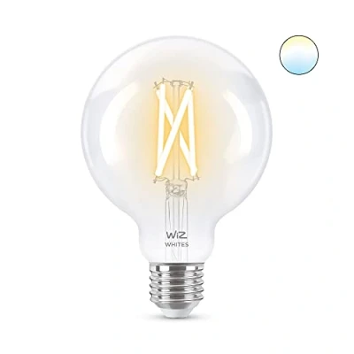 Bild av WiZ Filament Tunable White Smart LED belysning (WiFi och Bluetooth), 60W, G95, E27, 2700 6500 Kelvin, Dimbar i kallvitt till varmvitt, Klart glas