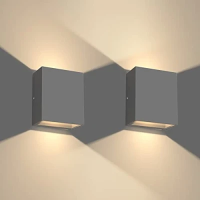 Bild av Klighten 2 stycken LED vägglampa utomhus inomhus 7 W upp down utomhu vattentät IP65 väggbelysning dekorativ av aluminium för entré trädgård sovrum, 3000 K varm vit, antracit