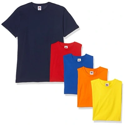Bild av Fruit of the Loom herr tung t shirt paket med 5, Marinblå/röd/orange/kungsblå/gul, L