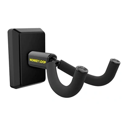 Bild av MONKEY LOOP Wall Prime Black Väggmonterad gitarrhållare Elektrisk eller akustisk gitarrhängare på väggen Gitarrställ med skyddande gummi 55 mm öppning svart färg