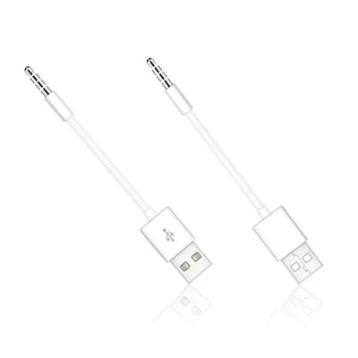 Bild av CERRXIAN USB kabel, 10,5 cm längd 3,5 mm 2 i 1 laddare och SYNC datakabel för Apple iPod Shuffle 3:e / 4:e 5:e /6:e generationen (2 pack) vit)
