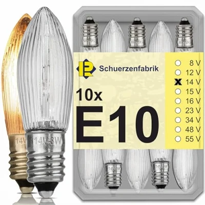 Bild av 10 spetsiga lampor, E10, 14 V, 3 W, ersättningslampor, glödlampor, topplampa för ljusslingor och julbelysning
