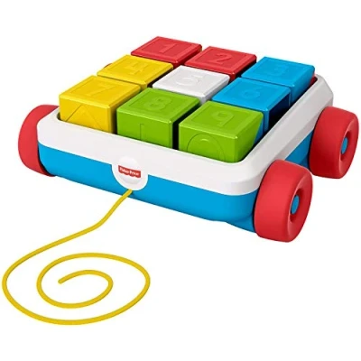 Bild av Fisher Price GJW10 9 aktivitetsklossar på leksaksvagn att dra med, För barn från 6 månader och äldre
