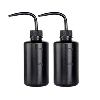 Bild av 250 ml säkerhetsflaska i plast, svart klämflaska för laboratorier med smala mun och skaletiketter, sprutflaska växtblomma suckulent vattning 2 pack