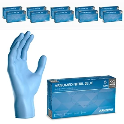 Bild av ARNOMED engångshandskar blå, nitrilhandskar XXL, 1000 st/låda, puderfria &amp; latexfria, engångshandskar, handskar finns i storlekarna XS, S, M, L, XL XXL.