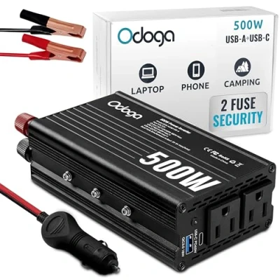 Bild av Odoga Omvandlare 12 v 220 500 W transformator, konverterare med 3A USB A och C portar bil till kontakt cigarettändaradapter ladda dina enheter i husbil, husbil