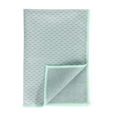 Bild av WENKO Diskhanddukar Miko, uppsättning av 2 mikrofiberhanddukar för ränder fri torkning och polering, absorberande snabbtorkande, material 80% polyester, 20% polyamid, 40 x 60 cm, grå/grön