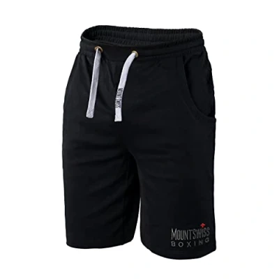 Bild av Mount Swiss herrshorts upp till 8XL, 100 % bomull, stora storlekar, korta fritidsbyxor, sportbyxor, sommarbyxor, elastisk midja, fickor, andas, bekväm, mjuk, många färger, svart, 8XL
