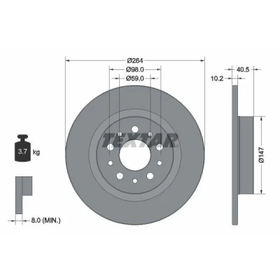 Bild av TEXTAR PRO 92271703 Disque de frein 264 10,2 05/10 98 plein revêtu sans roulement roue, boulon fix moyeu roue