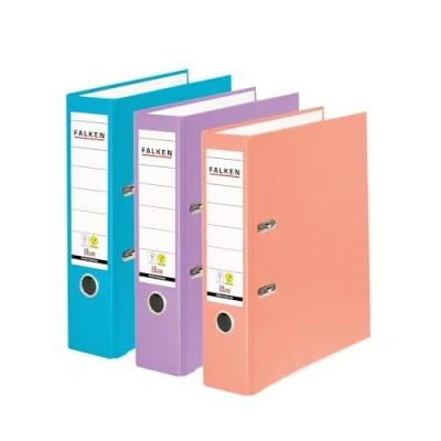 Bild av Original Falken 3 pack PP färgmapp. Tillverkat i Tyskland. 8 cm bred DIN A4 färg sorterad pastell vegansk plastmapp ringmapp filmapp brevmapp kontorsmapp slitsmapp