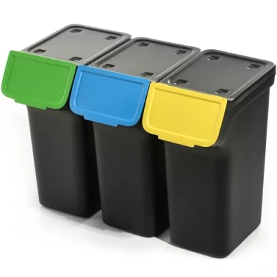 Bild av KADAX Avfallsbehållare med lock, papperskorg av plast, för avfallsseparation, rektangulär avfallskorg gångjärnslock (svart 3 x 25 L)