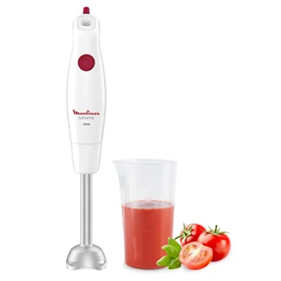 Bild av Moulinex Turbomix + handmixer DD1211 350 W 1 hastighet ergonomiskt handtag metallfot robusta cellkrom blad stänkskydd diskmaskinssäkra avtagbara delar vit