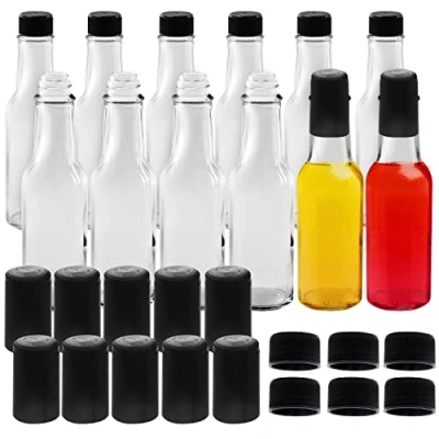 Bild av Belle Vous Pack med 12 Genomskinliga Starksåsflaskor i Glas 150 ml Dressingsflaskor Lock &amp; Värmekrympande Kapsellock Flaskor för Starksåser, Olja, Sprit, Vinäger, Salladsdressing Mer