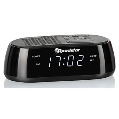 Bild av Roadstar CLR 2477 radioväckarklocka, digital radio PLL FM, två larmtider och sömntimer, USB port, 20 stationers minne, LCD skärm, snooze funktion, svart