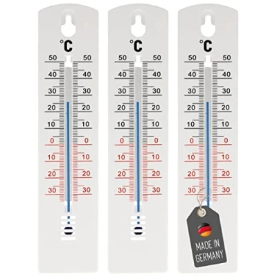 Bild av Lantelme 3 x 20 cm analoga termometrar för inomhus och utomhusbruk av plast, vit, 34 +50 C