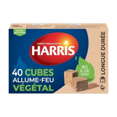 Bild av HARRIS 40 kuber 100% växtbaserad tändare tillverkad av komprimerat trä och vegetabiliskt vax naturlig långvarig snabb effektiv tändning utan lukt