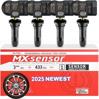 Bild av Autel TPMS sensor 2en1 MX sensor, 1 pressbar däcktryckskontrollsystemsensor, programmerbar och klonbar trådlös på OE nivå för alla fordon (gummiventil, 4 st)
